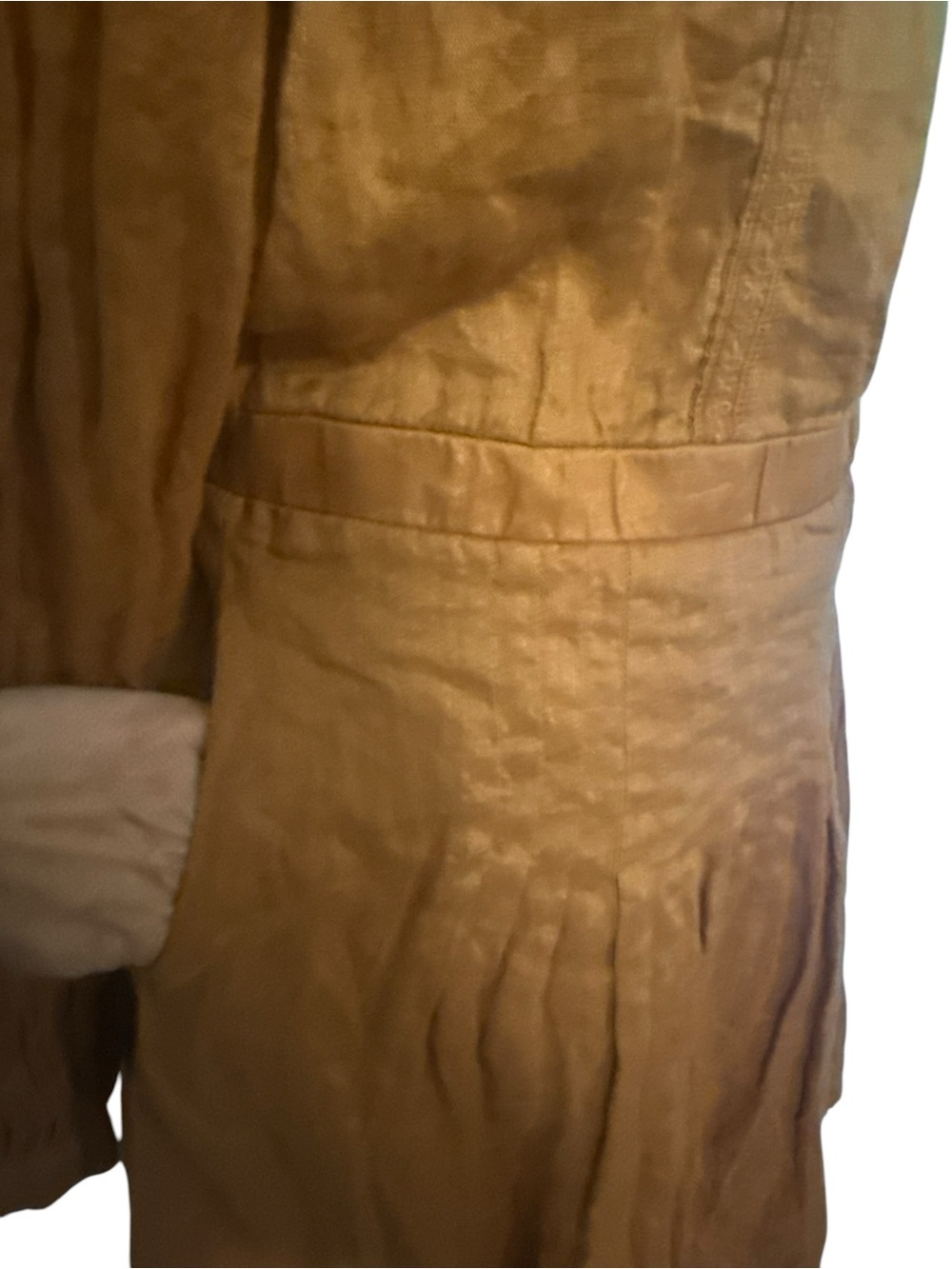 Frieeah Camel Linen Blend Long Sleeve Drop Waist Mini Dress Cottagecore Boho L - Picture 8 of 10